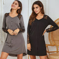 Nightdress Long Sleeve Lace Stitching Fake Placket Nightdress