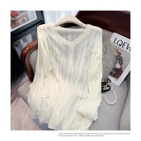 Irregular Hollow-out Blouse Bowknot Knitted Sweater