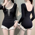 Swimsuit Women's One-piece Long Sleeves French Retro Conservatively Thin