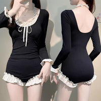 Swimsuit Women's One-piece Long Sleeves French Retro Conservatively Thin