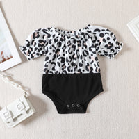 Girls' Leopard Print Color Matching Jumpsuit Dress And Pants Headband