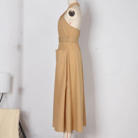 Elegant French-style Lace-up Dress With A Vacation Vibe