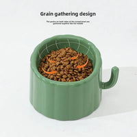 New Solid Color High-Stand Cater Bowl For Cats Large Mouth Anti-Overturn Anti-Slip Cat Bowl With Cactus Design