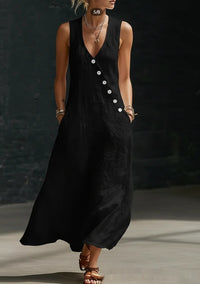 Womens Solid-Color Buttoned Tank Dress