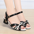 Fashion Top Layer Cowhide Thick Heel Women's Hollow Out Leather Women's Shoes