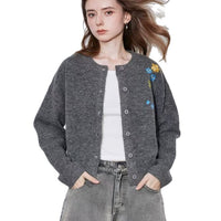 New Retro Flower Embroidered Cardigan Sweater Casual Coat For Women