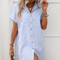 Women's Striped Cotton And Linen Dress Shirt