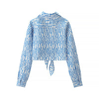 Women's Turn-down Collar Striped Long Sleeve Shirt