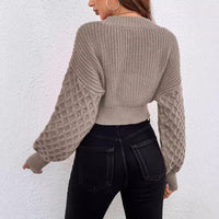 Solid Color Design Drop-shoulder Sleeve Knitted Cardigan