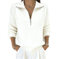 Womens Slimming Casual Fashionable, Versatile Knitted Sweater With A Zippered Lapel