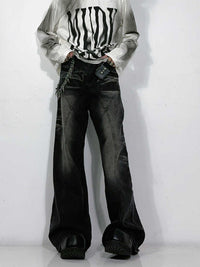 Washed Worn Jeans Straight Mop Casual Trousers