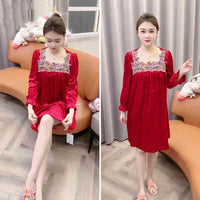 Long Sleeve Nightdress Women's Gold Velvet Home Wear Loose Plus Size Dress