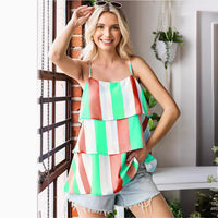 Womens Striped Printed Pleated Layered Camisole