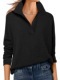 Solid Color Top V-neck Long Sleeve Loose Fashion