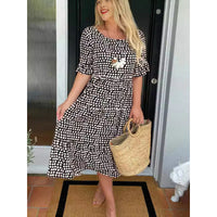 Womens Hot Bestseller Summer Crew-Neck Printed Short-Sleeve Dress