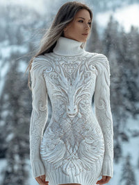 Printed Women's Slim-fit High-neck Bodycon Dress Sweater