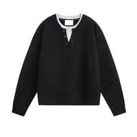 American Retro Color Block Contrast V-neck Sweater