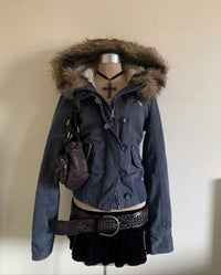 Womens Short Jacket With A Fur-trimmed Hood