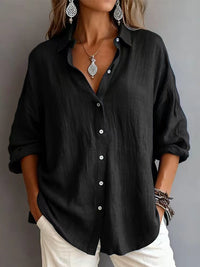 Fashionable Solid-color Long-sleeve Lapel Cardigan Shirt
