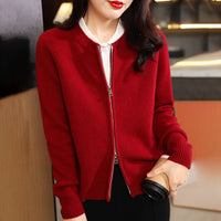 Autumn And Winter Pure Wool Cardigan Women's Round Neck Loose