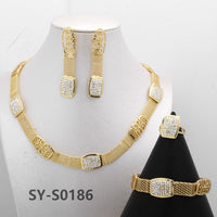 Traditional Mesh Chain Square Diamond-Encrusted Jewelry Set