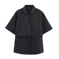 Simple Short-sleeved Lapel Double-layer Design Casual Long-sleeved Shirt