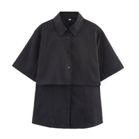 Simple Short-sleeved Lapel Double-layer Design Casual Long-sleeved Shirt