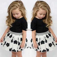 Black, Short Sleeve Top Flower Skirt