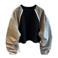 Womens Relaxed-Fit Patchwork Color-Block Raglan-Sleeve Sweatshirt