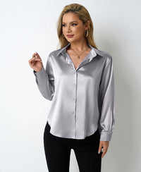 Sleek V-neck Cardigan Shirt In Satin