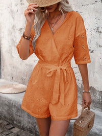 Solid Color Casual Hollow Out Belted Jumpsuit For Women