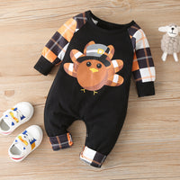 Baby Clothes Cotton Letter Santa Patchwork Plaid Long Sleeve Baby Bodysuit