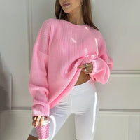 Relaxed-fit Crew-neck Solid-color Long-sleeve Laid-back Style