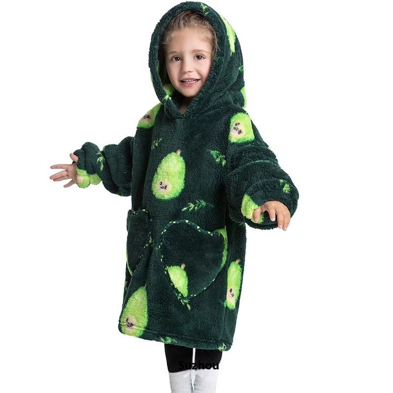 Boys And Girls Comfortable Cotton Velvet Cold-proof Clothes Lazy Blanket Hooded Plus-sized Thickened Blanket Lazy Clothes Children's Sleepwear