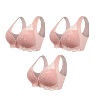 3-piece Front-closure Plus-size Lace Bralette Without Underwire