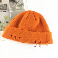 Personality Hoop Hole Wool Knitted Warm Hat