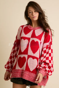 European And American Women's Clothing Valentine's Day Contrast Color Loose Sweater