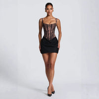 Lace-Panel Pleated Slip Dress With Floral Strap And Defined Waistline