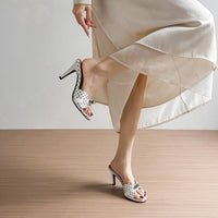 Advanced Wave Point High Heels For Women, Slim Heels, Straight Strap, Round Toe Sandals