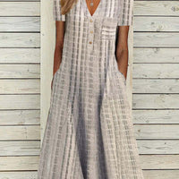 Fashionable Pocketed V-Neck Striped Casual Dress For Women