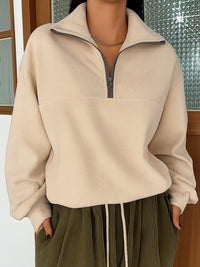 Casual Loose Fashion Solid Color Long Sleeve Zipper Pullover Lapel Sweater
