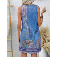 Vest Style Floral Print Dress With A Notched V Neck