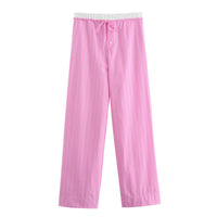 Women's Simple Striped Pajamas Style Shirt Pants Suit