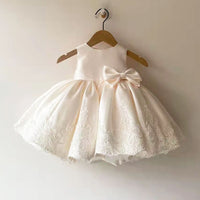 Pure Color Girls Dress Dress Long Bow Princess Dress