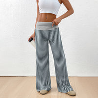 New Chic Low-rise Casual Homewear Color-block Striped Wide-leg Pants