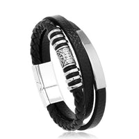 Men's Leather Three-Strand Braided Bracelet