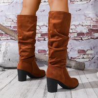 New European And American-style Chunky-heeled Pointed-toe Suede Over-the-knee Boots