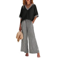 Tunic-style Striped Casual Trousers Womens Outfit
