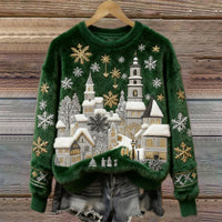 Women's Christmas Crew-neck Patterned Top