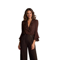 SpringSummer Sweet Ruffle-Trimmed V-Neck Shirt